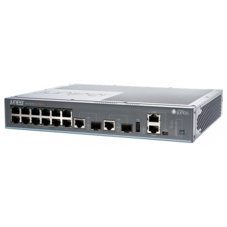 Коммутатор Juniper Networks EX2200, Compact, Fanless, 12-Port 10/100/1000 BaseT (12-Ports PoE+) with 2 Dual-Purpose (10/100/1000 BaseT or SFP) Uplink Ports (EX2200-C-12P-2G). Изображение 1