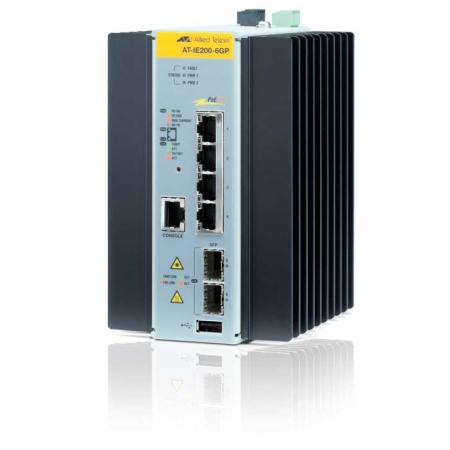 Коммутатор Allied Telesis Managed Industrial switch with 2 x 100/1000 SFP,  4 x 10/100/1000T POE+, no Wifi (AT-IE200-6GP-80). Изображение 1