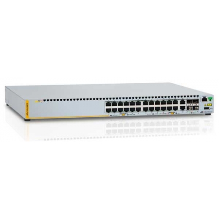 Коммутатор Allied Telesis L2+ managed stackable switch, 24 POE+ ports 10/100Mbps, 2-port SFP/Copper combo port, 2 dedicated stack slots, 1 Fixed AC power supply (AT-x310-26FP). Изображение 1
