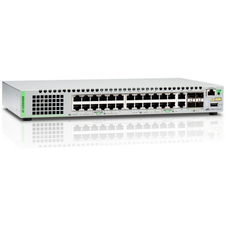 Коммутатор Allied Telesis Gigabit Ethernet Managed switch with 24 ports 10/100/1000T Mbps, 2 SFP/Copper combo ports, 2 SFP/SFP+ uplink slots, single fixed AC power supply (AT-GS924MX). Изображение 1