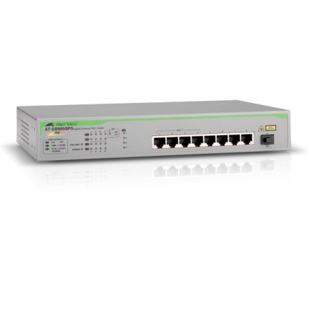 Коммутатор Allied Telesis Unmanaged Gigabit POE+ Switch with 8 x 10/100/1000T ports and 1 x 1G SFP uplink (AT-GS900/8PS). Изображение 1