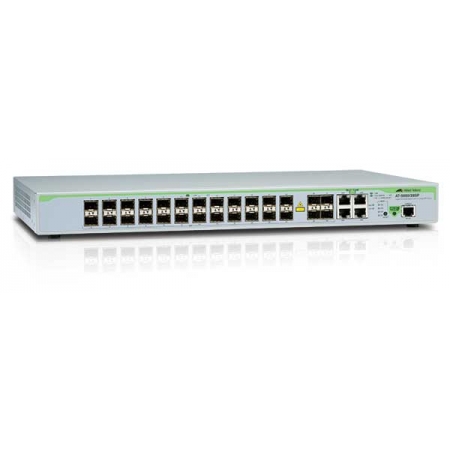 Коммутатор Allied Telesis Layer 2 Switch with 24-SFP fiber (unpopulated) ports plus  4 active 10/100/1000T / SFP Combo ports (unpopulated). ECO SWITCH. Extended Temp (AT-9000/28SP-E). Изображение 1