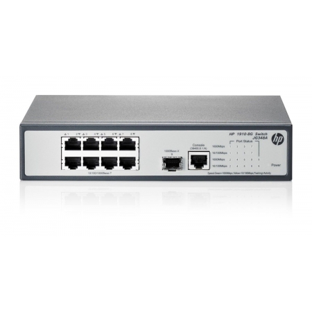 HP 1910-8G Switch(Web-managed, 8*10/100/1000 + 1 SFP, static routing, 19
