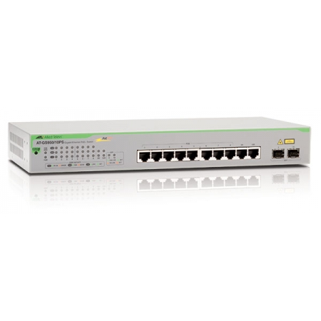 Коммутатор Allied Telesis 10-port 10/100/1000T WebSmart switch with 2 SFPcombo ports and POE+ (AT-GS950/10PS). Изображение 1